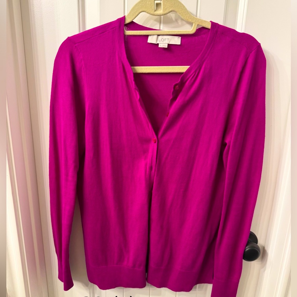 LOFT, Magenta Cardigan, Size Small